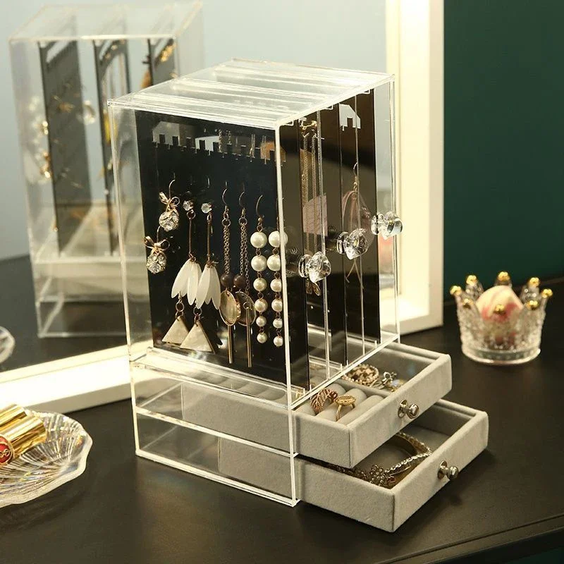 Multi Layer Jewelry Storage Box Girl Jewelry Organizer Hanging Display Case Necklace Earrings Bracelet Packaging Drawer Boxes