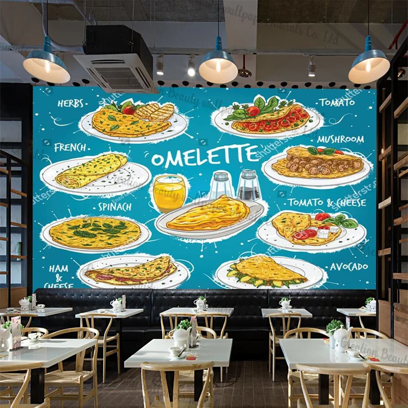 Fast Food Restaurant Industrial Decor Custom Mural Wallpaper Fried Egg Snacks Custom Decor Wallpaper  Papel De Parede 3d