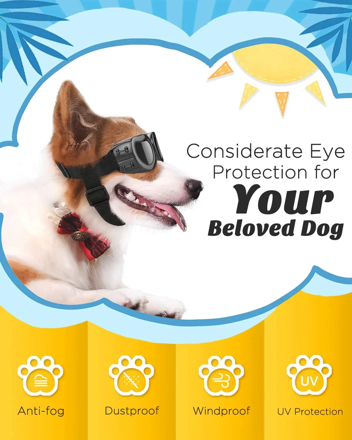 Small Dog Christmas Decorations Sunglasses UV Protection Goggles Eye Wear Protection with Adjustable Strap Waterproof Pet Sungla