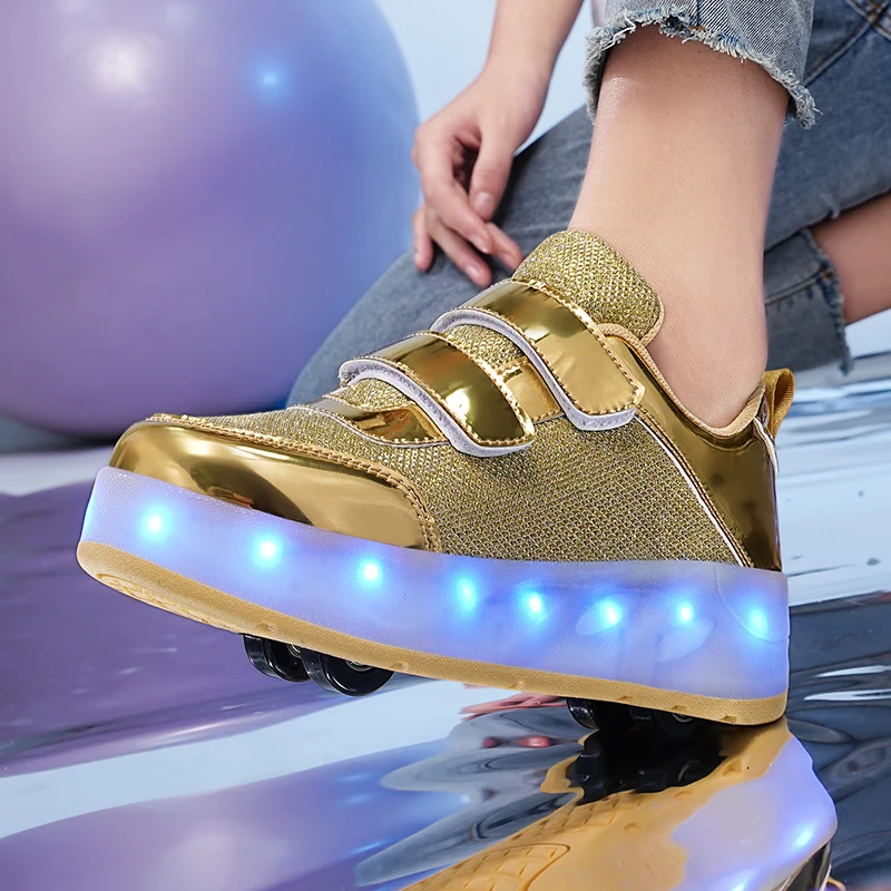 2024 Children\'s Sneakers Luminous Sole LED USB Rechargeable Boys and Girls Outdoor Roller Skating Shoes Fashion Skate Shoes