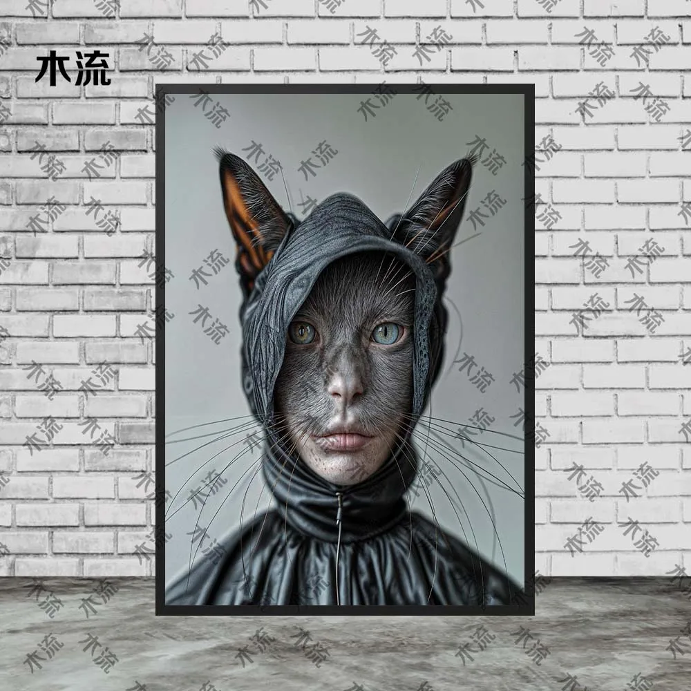 Modern Animals Head Girl Portrait Funny Posters Wall Pictures For Living Room Nordic Poster Wall Art Canvas Painting Unframed