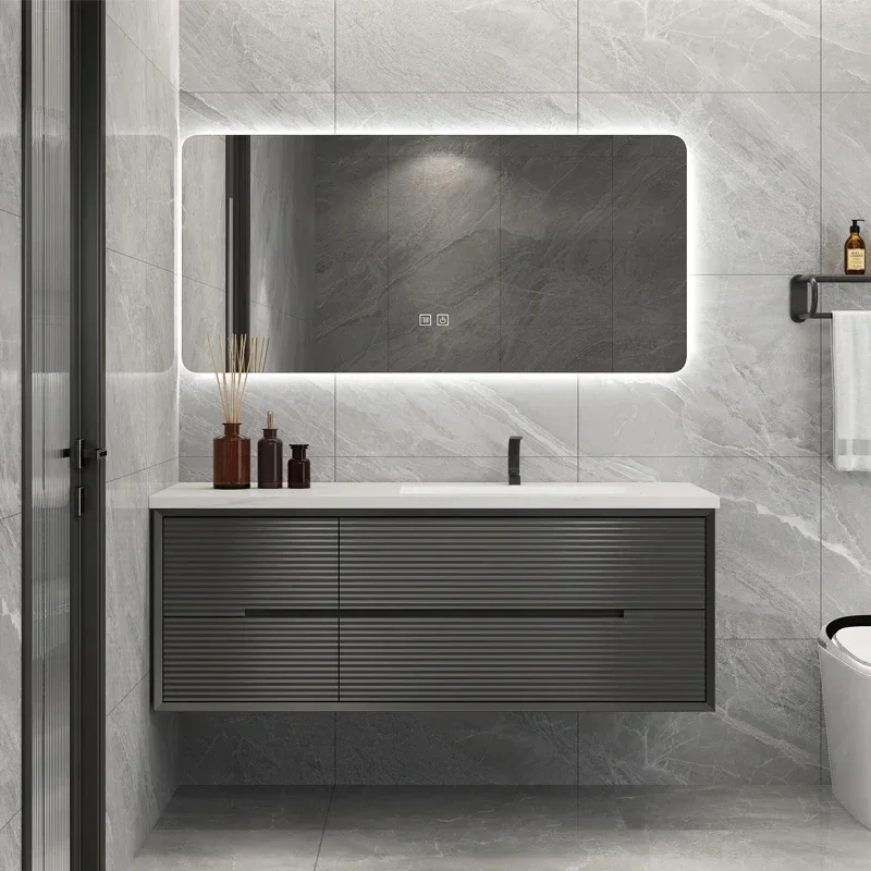 خزانة حمام مستطيلة عصرية مثبتة على الحائط مع مرآة LED