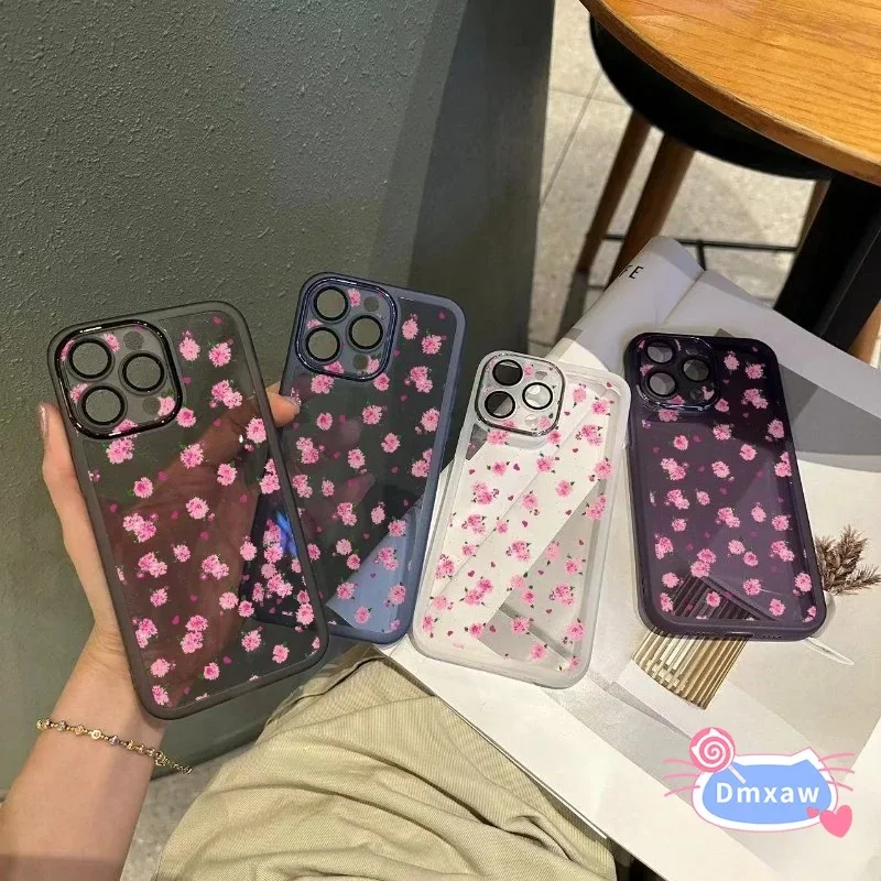 ل Realme C67 C65 C63 C61 C55 C53 C51 C35 C33 C30 C25 C25S C21Y C25Y 4G 5G جراب هاتف أناقة الوردي زهرة غطاء واضح