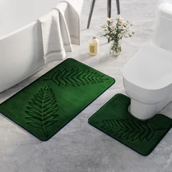 2PC Memory Cotton Toilet Floor U shape Mat Bathroom Absorbent Non-slip Rugs Washing Room Mats Kitchen Entry Carpet Door Mats