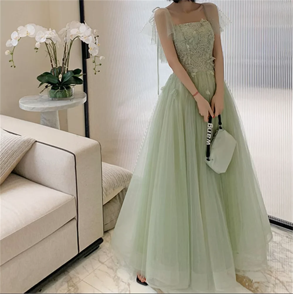 Jessica Sweetheart Light Green Prom Dresses Lace Embroidery Princess Evening Dresses Fairy A-shaped Formal Occasions Party Dress