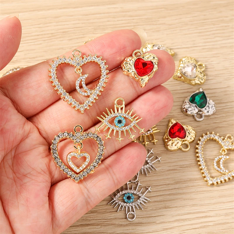 4 Stück zarte Kristall-Metall-Anhänger mit Liebesherz und Augenmotiv für die Schmuckherstellung, Halsketten, Ohrringe, Armbänder, DIY-Bastelzubehör – Detail 2