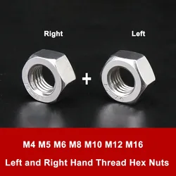 M4 M5 M6 M8 M10 M12 M16 Left and Right Hand Thread Hex Nuts kit 304 Stainless Steel Hex Hexagon Nut