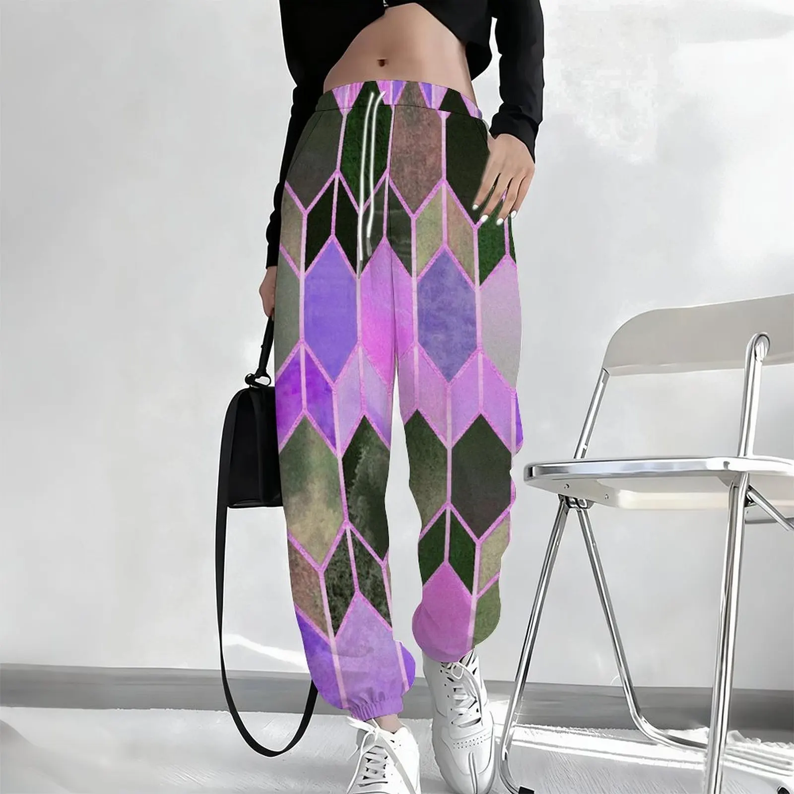 Women's Fashion Drawstring Jogging Pants Winter Daily Casual Yoga Pants  Printed Sportswear Pants Autumn Pocket Trousers