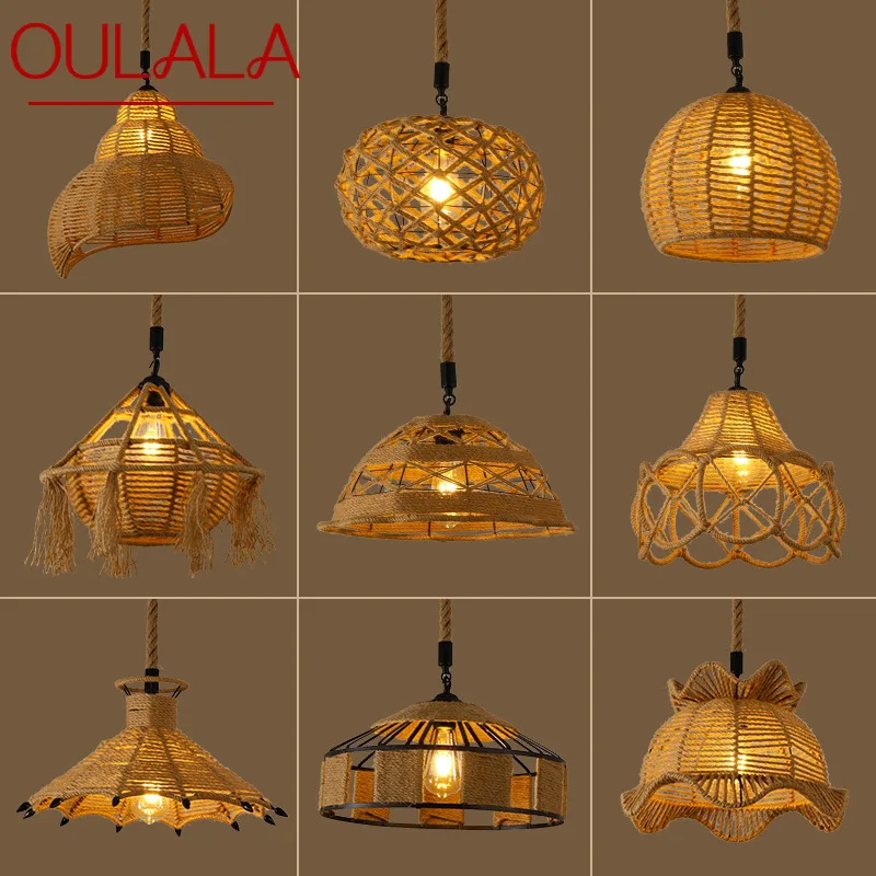 OULALA American Style Retrohemp Rope Chandelier Nostalgic Loft Industrial Style Internet Cafe Restaurant Hot Pot Shop Pendant