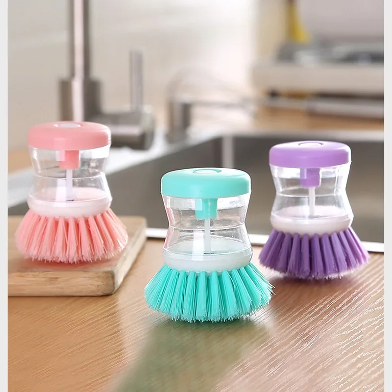 Kitchen Wash Pot Dish Brush Washing Utensils with Washing Up Liquid Soap Dispenser Household Kitchen Cleaning Accessories