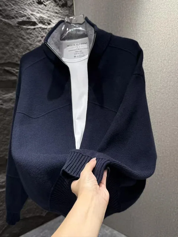 

Contrast Color Collar Open Cardigan Knitwear for Men Versatile Casual Sle Long Sve Regular Fit Autumn Outerwear