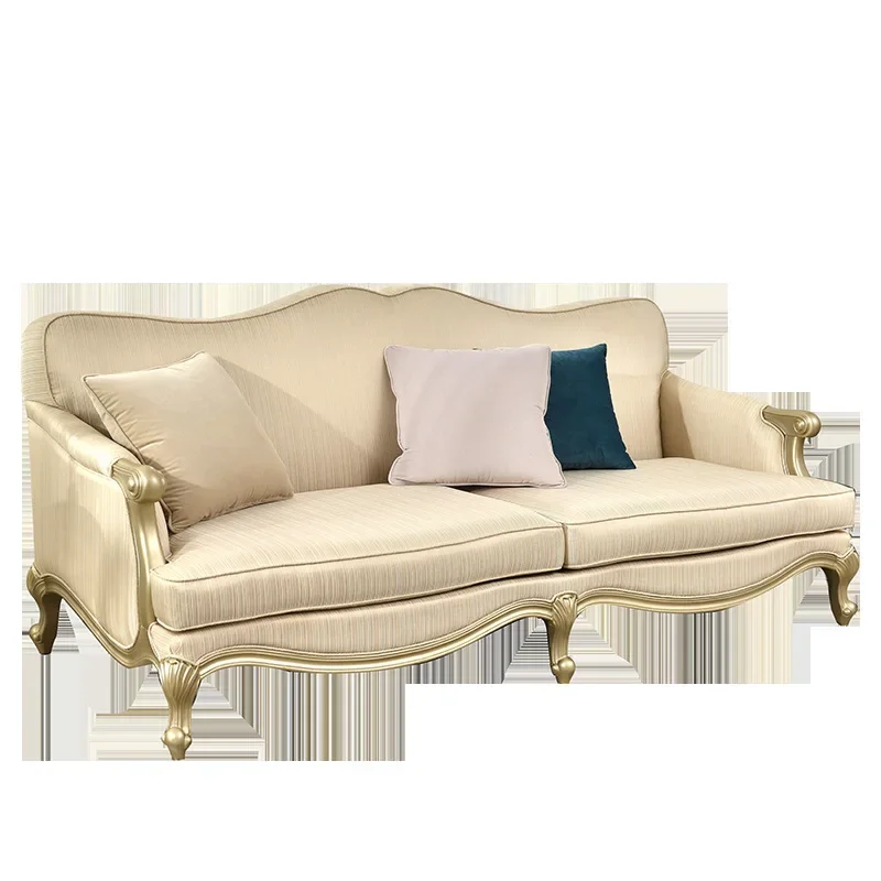 

Solid wood sofa French cream style high-end villa living room modern simple three-person fabric sofa