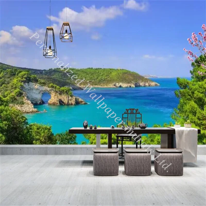 Custom Mediterranean Sea View Natural Scenery Photo Wallpaper Mural TV Sofa Background Wall Living Room Decoration Wall Paper 3d