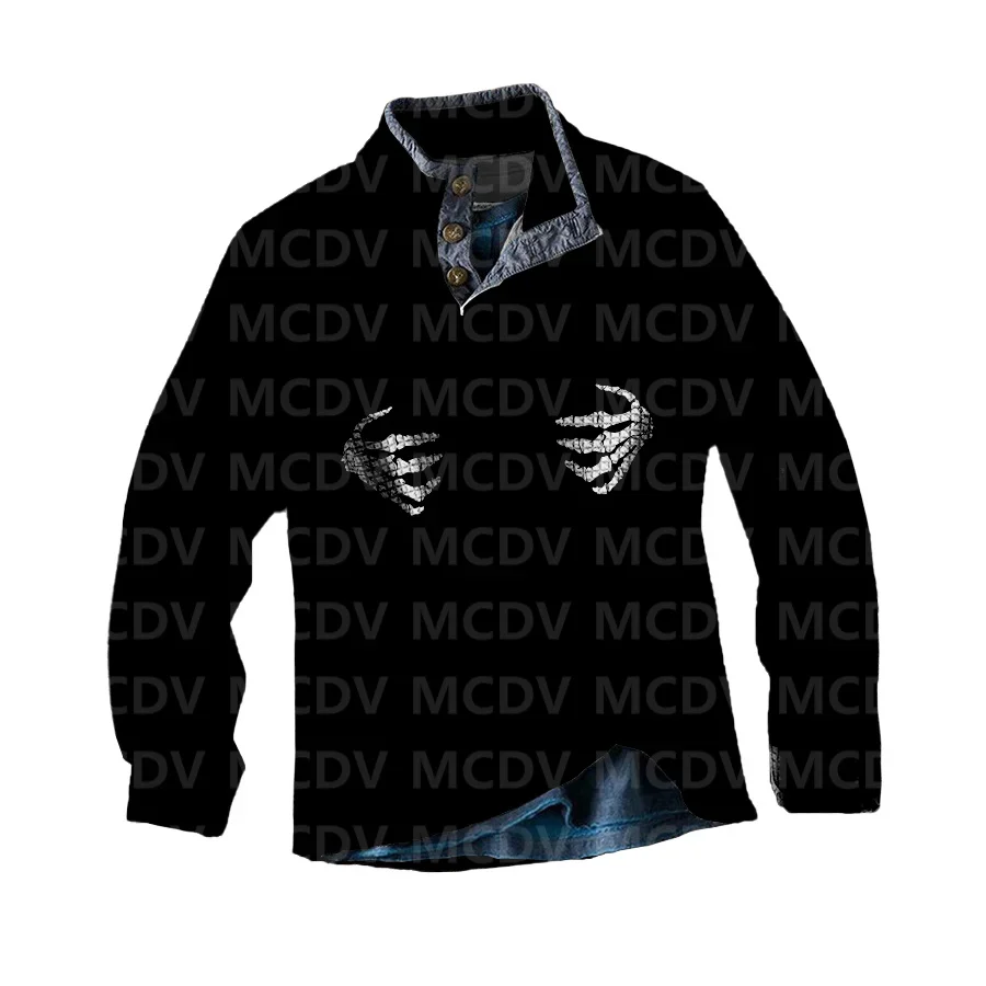 

Men's Long Sleeve Casual Top Halloween Skull 3D Printed Casual Men's Polo Pullover Men Sweater