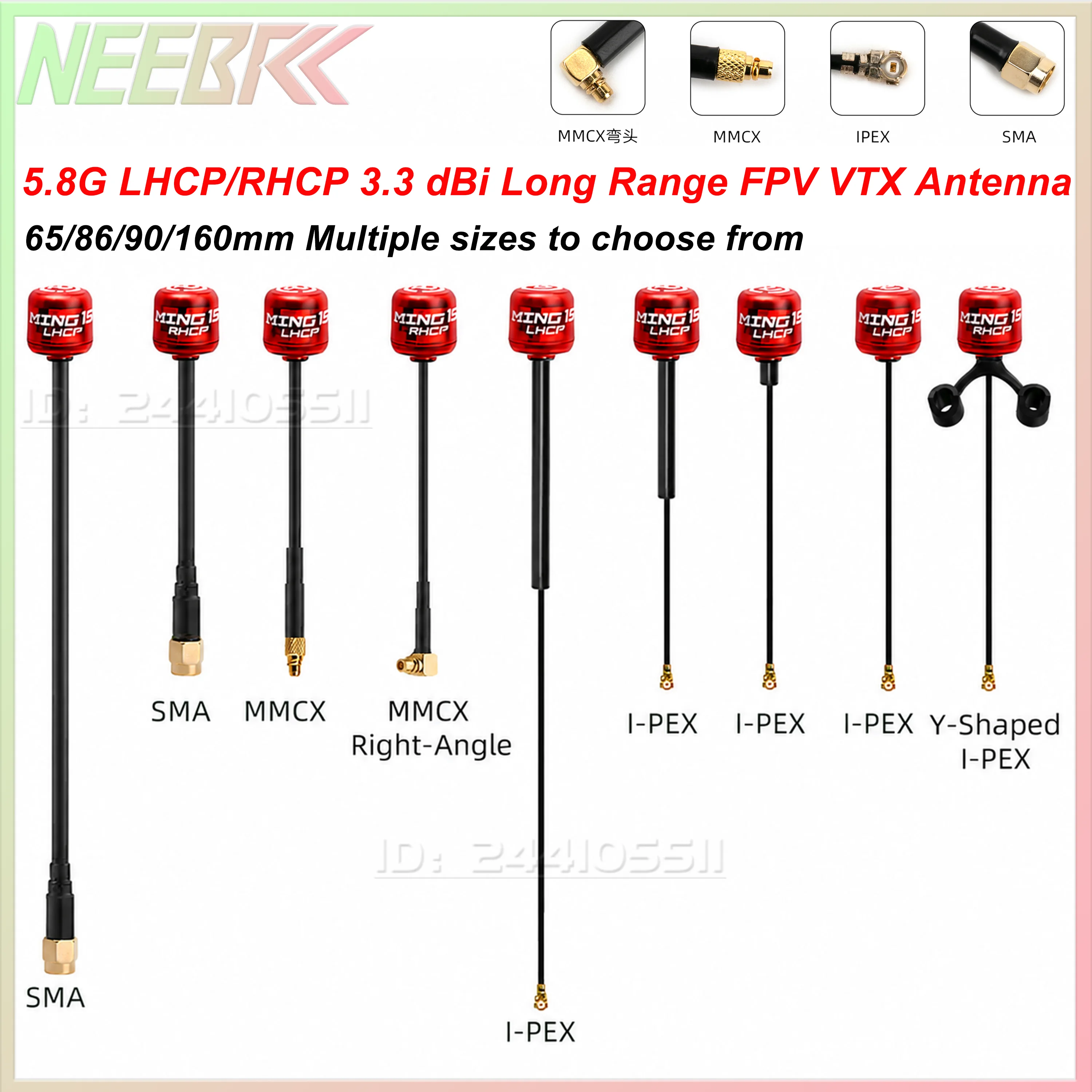 NEEBRC 5.8G VTX Antenna LHCP/RHCP 3.3Dbi Long Range SMA/MMCX/IPEX Connector Adapter FPV Antenna for RC FPV Racing Drone DIY Part