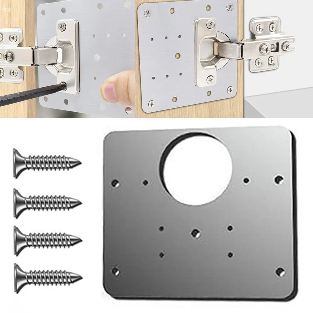 Stainless Steel Kitchen Cabinet Hinge Repair Plate with 4 Screws Silver Hinge Repair Plate Easy to install Hinge Fixing Plate