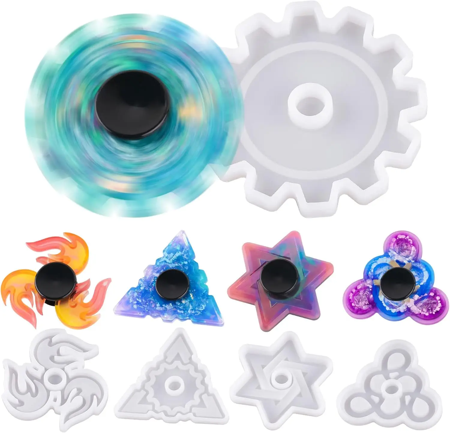 

Набор для самостоятельного изготовления фиджет-спиннеров из силикона: 5 форм и 10 подшипников – игрушка для снятия стресса для детей и взрослых