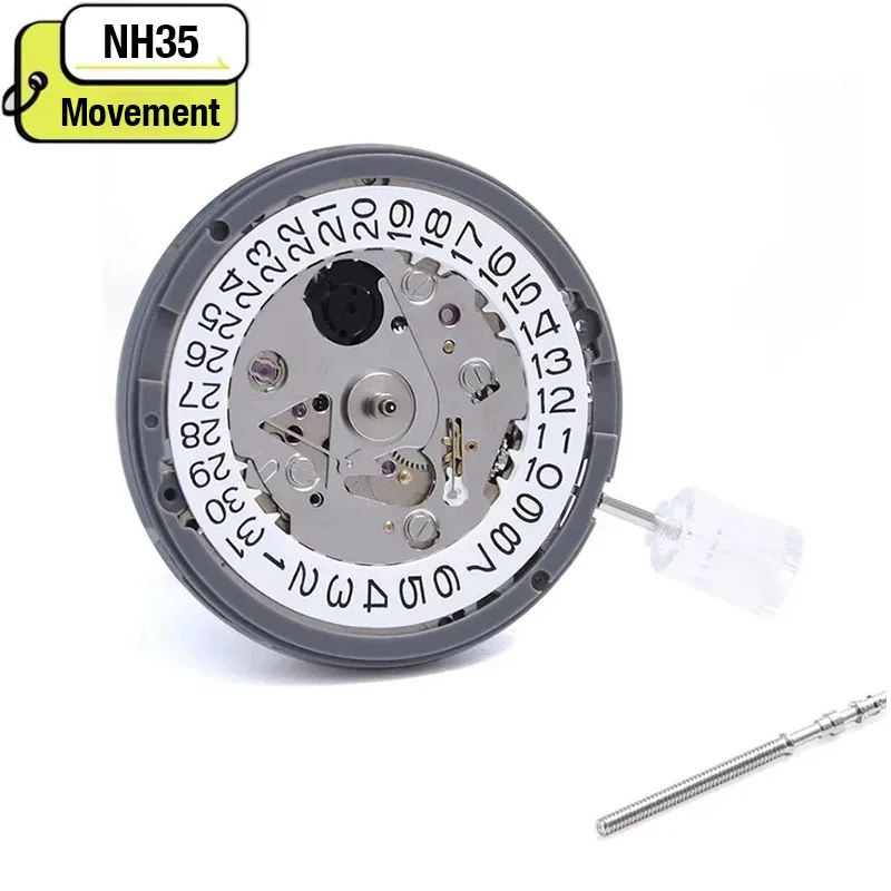 

NH35 Automatic Movement 3 O'Clock Crown Hacking Seconds High Accuracy Black Date Automatic Mechanical Watch Dial Accessories