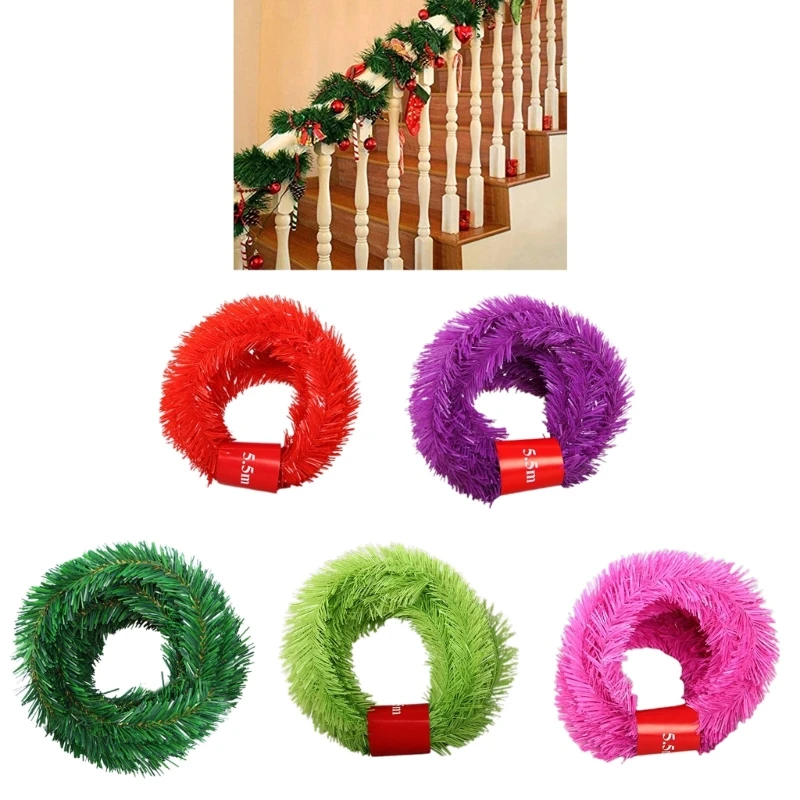 

Durable Christmas Tree Rattans Decoration 5.5m Pine Christmas Garlands Decorative Green Wreath for Party Ornament