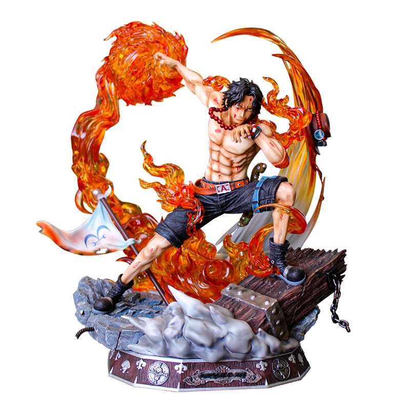 

42cm One Pieced Portgas D Ace Large Animation Model Toys Ornaments With Light Control PVC Ace Statue Decoration Birthday Gift