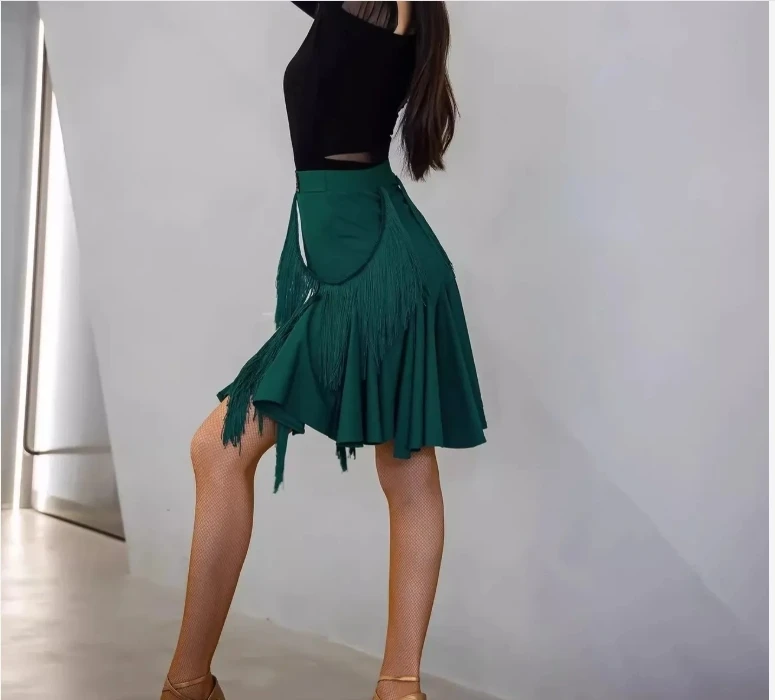 Prática de dança latina saia de dança feminina treinamento nova meia saia profissional adulto menina traje tango roupas gala cha