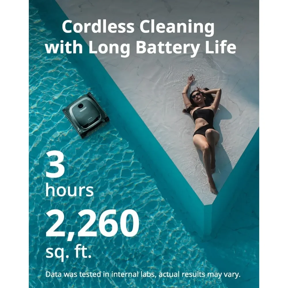 Wireless swimming pool robot cleaner, intelligent path optimization, maximum applicable area of 2260 square feet, silver black