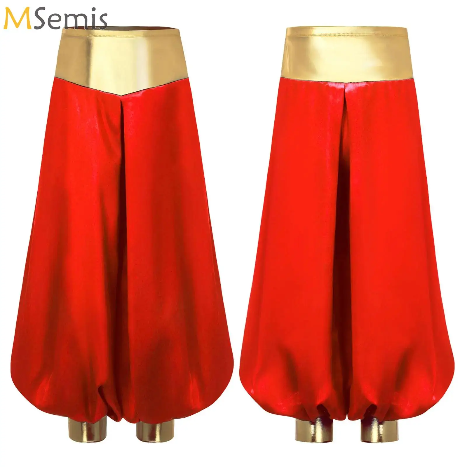 

Kids Boys Silky Belly Dance Harem Pants Teens High Waist Loose Fit Trousers Arabian Prince Cosplay Costumes Bloomers Halloween