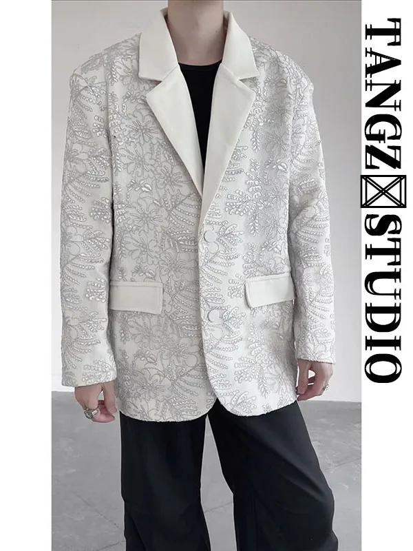 

Мужской костюм TANGZ STUDIO с 3D-вышивкой, двухслойный, повседневный, с длинным рукавом, с цветочным узором, отложной воротник