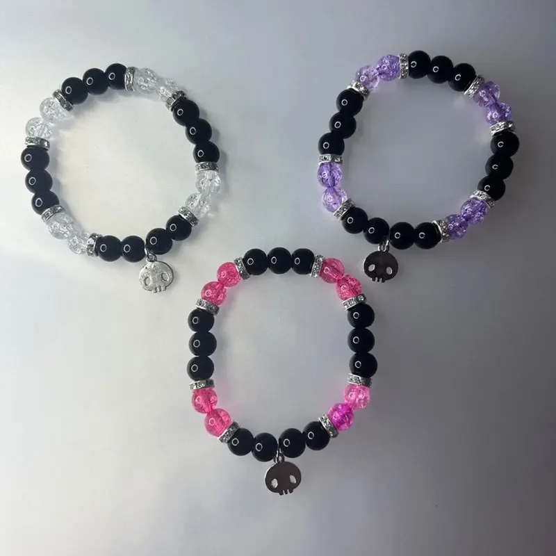 emo/scene skull glass beaded friendship bracelet