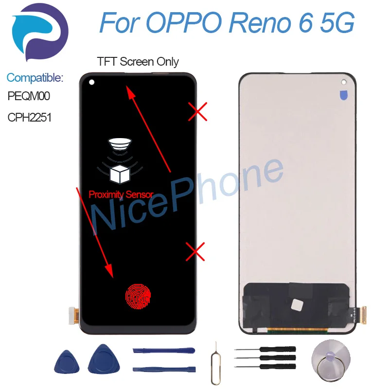 For OPPO Reno 6 5G LCD Display Touch Screen Digitizer Assembly PEQM00, CPH2251 Reno 6 5G LCD Screen