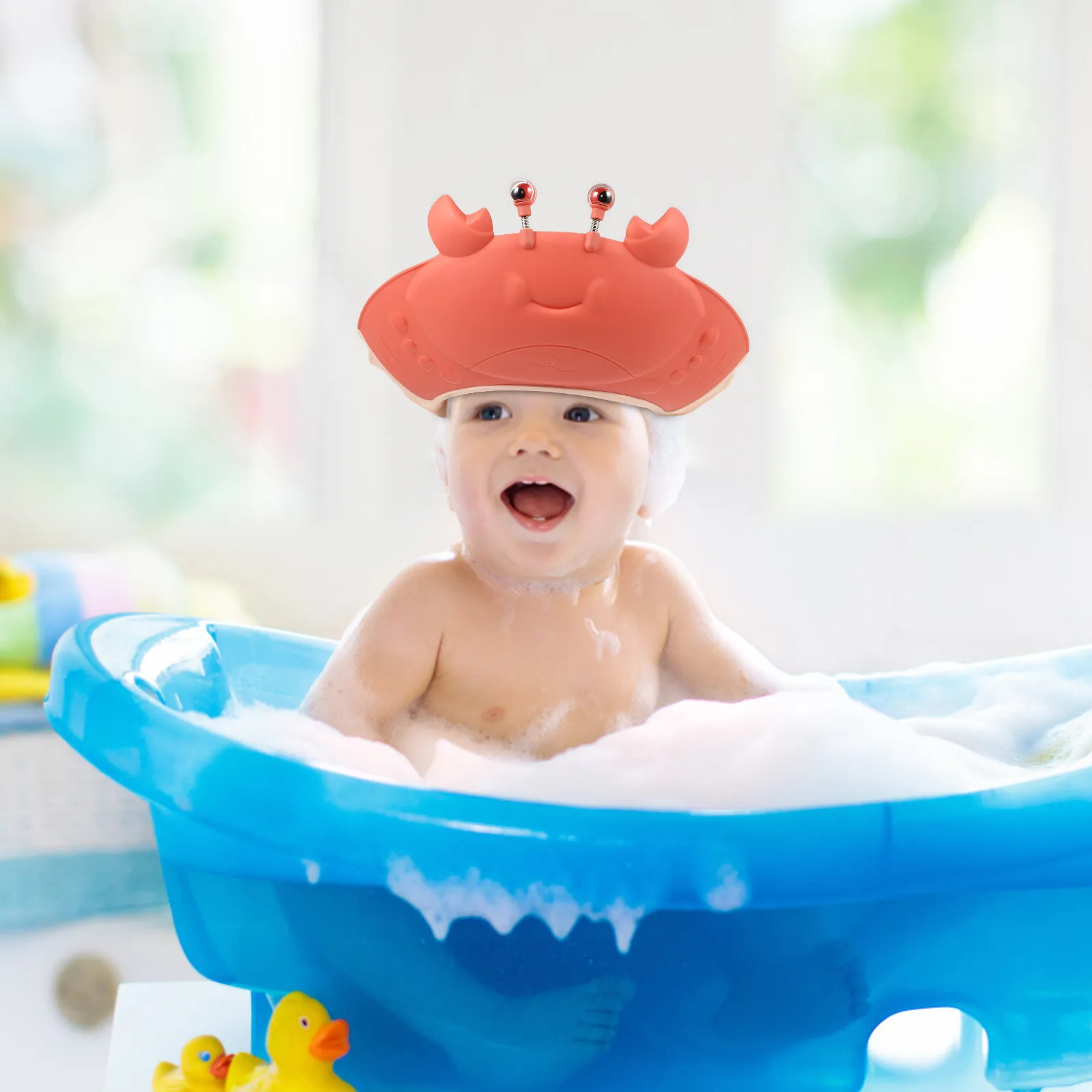 Adjustable Baby Bath Hat Crab Design Shower Cap Children Hair Washing Shield Toddler Kids Baby Shower Visor Hair Wash Protector