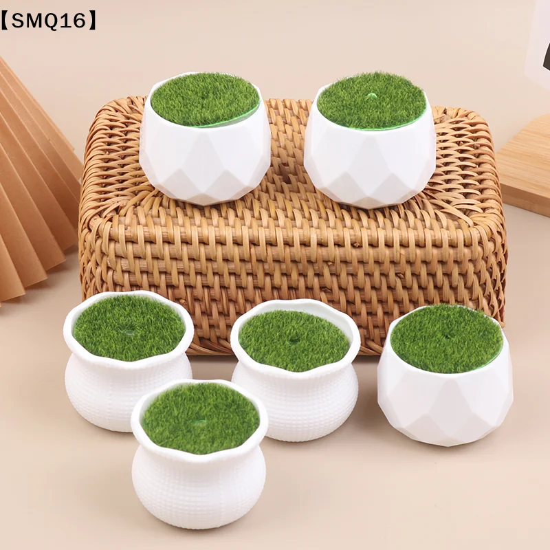 5Pcs Flower Pot Round Planters With Artificial Lawn Vase White Plastic Thick Plants Flower Pot Home Garden Decorations【SMQ】