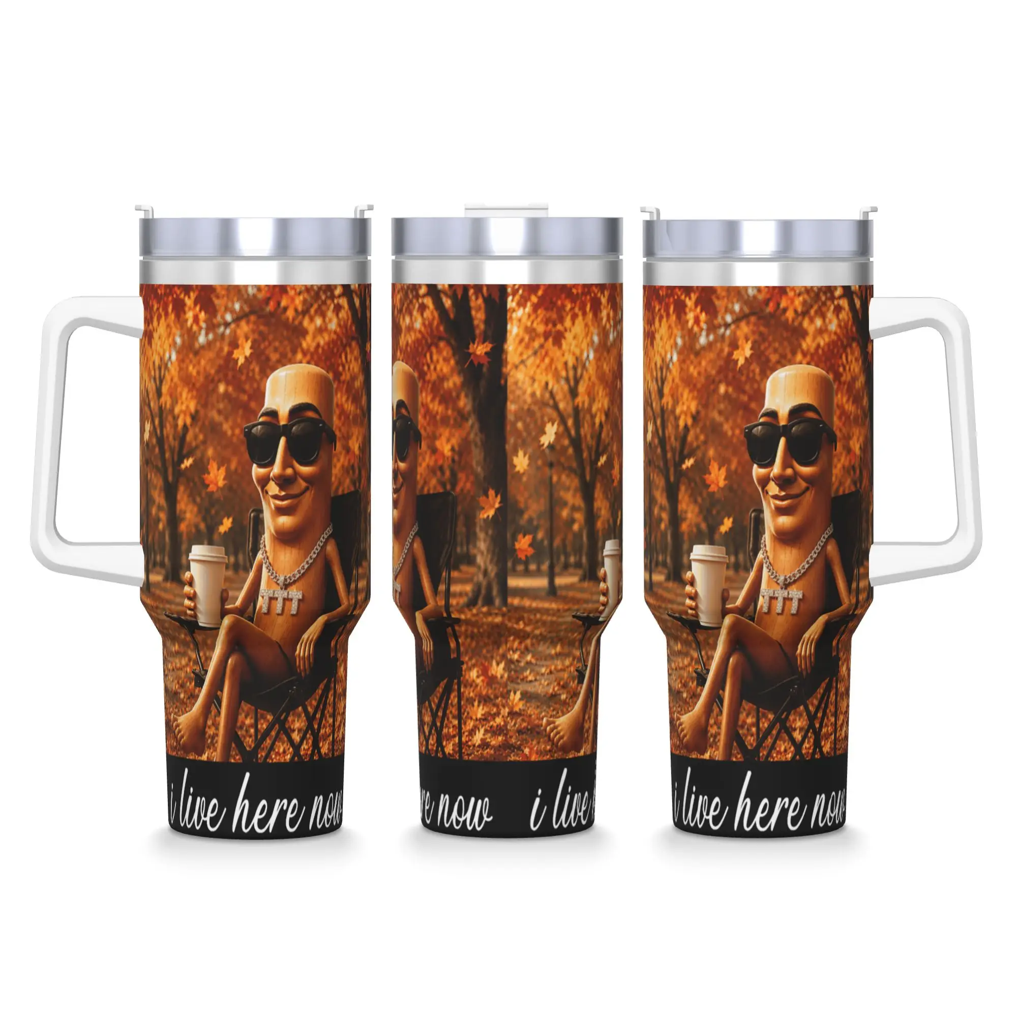 Stainless Steel Tumbler Autumn Park Coffee Time Funny Tung Sahur Brainrot Fall Meme Mugs Cup Travel Cold Drink Water Bottle Cups