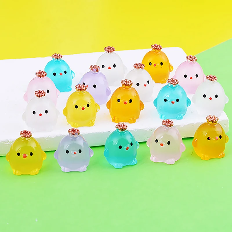 2/6Pcs Glowing Chicken Mini Figurines Crown Chicken Landscape Ornament Glowing In Dark Miniature DIY Home Flower Potted Decor