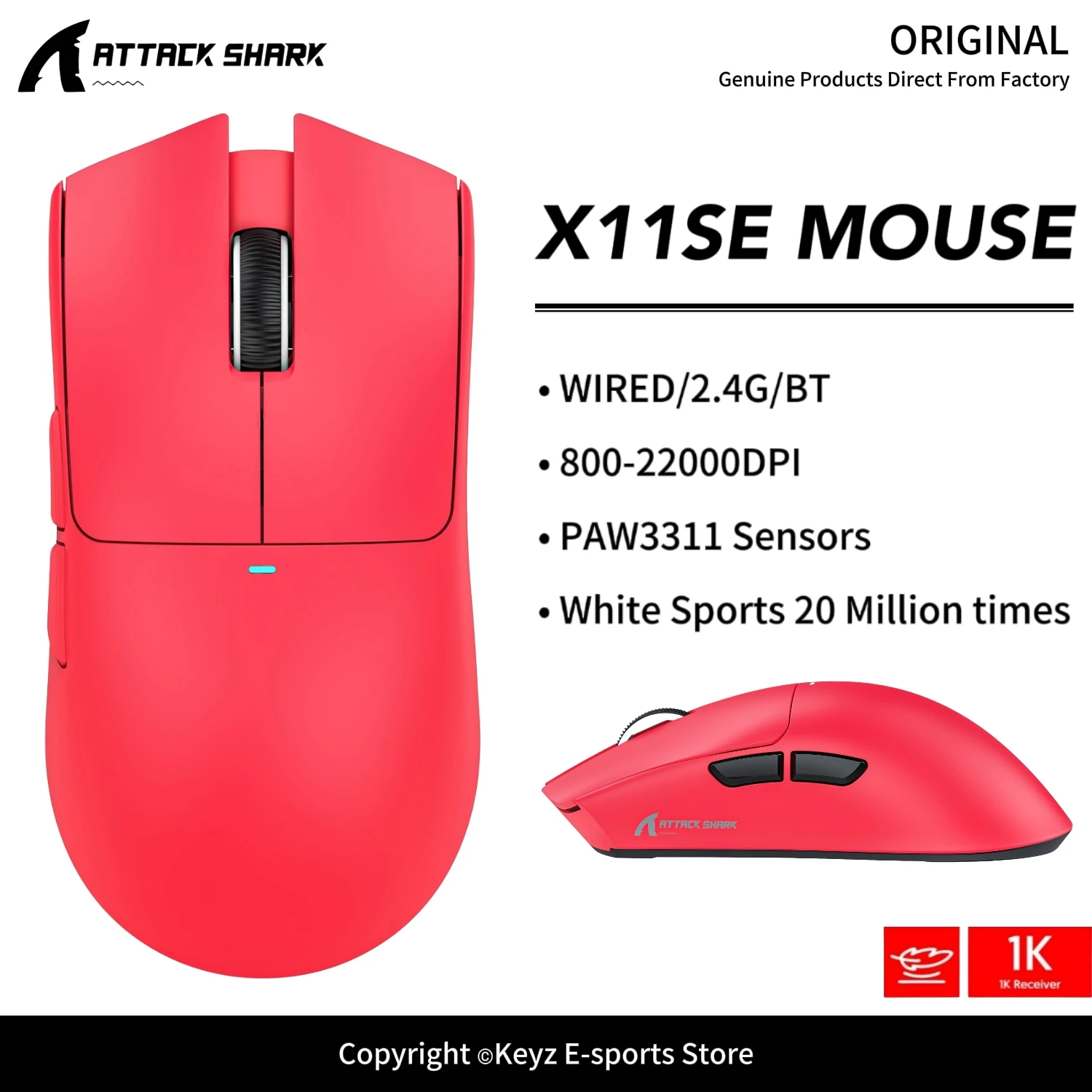 Mouse Gamer ATTACK SHARK X11SE/X11/X11Ultra com Chip Master Broadcom BK52820 PAW3311 Conexão Tri-Modo 1000Hz e Switches HUANO