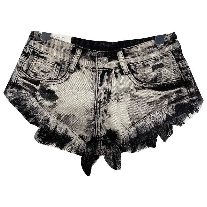 Damskie krótkie spodenki Street Sle Faded Denim, ultra krótkie, modne na jesień 2025, z wysokim stanem, obcisłe, jasnoniebieskie jeansy.