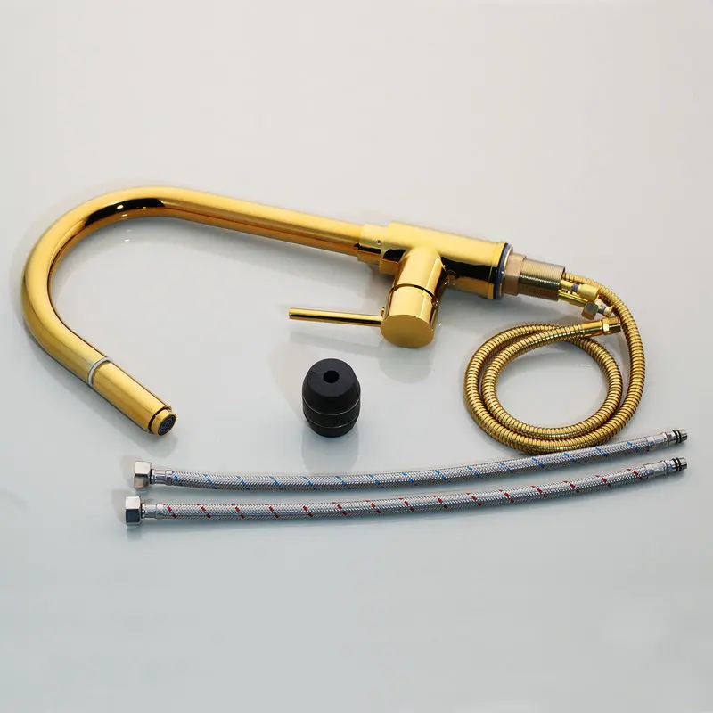 KEMAIDI Newly Arrived Pull Out Kitchen Faucet Gold Sink Mixer Tap 360 degree rotation kitchen Mixer Taps Kitchen Tap