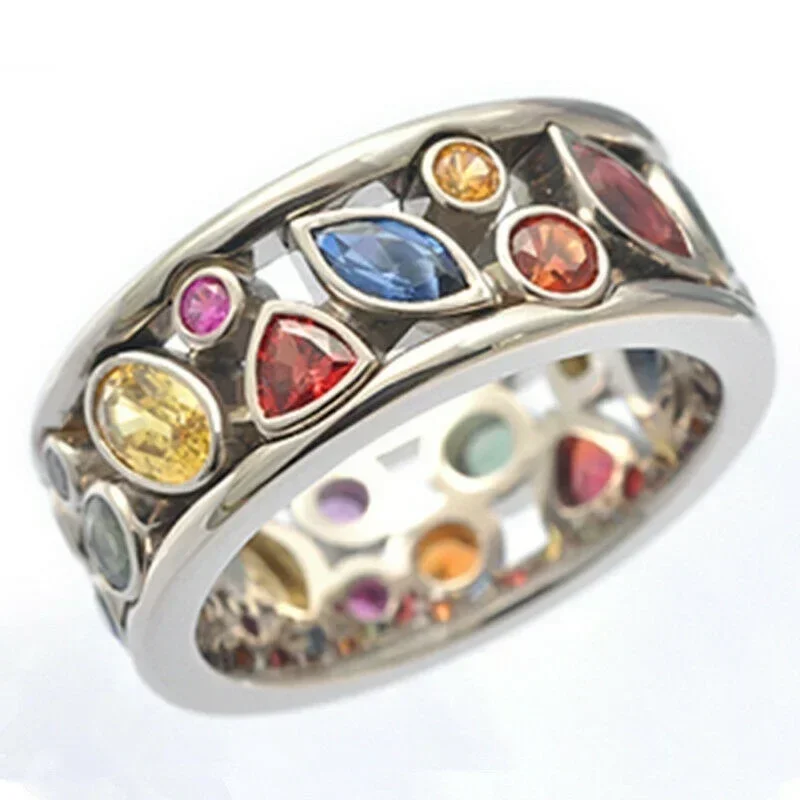 Delysia King Women Geometric Pattern Hollowing Rings Trendy Exquisite Colorful Jewellery