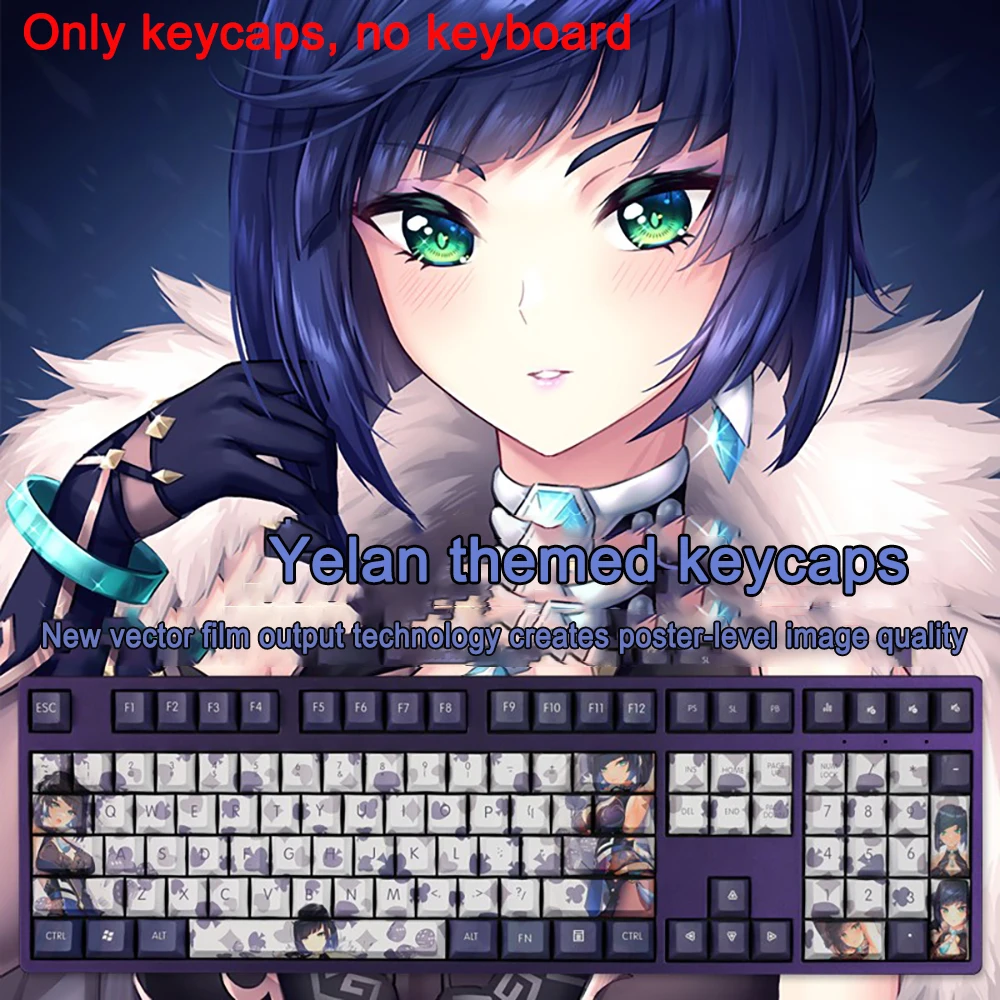 108 Keys/set Genshin Impact Keycaps Yelan Keycaps PBT Dye Subbed Keycap Cherry Anime Gaming Key Caps For ANSI 61 87 104 108 key