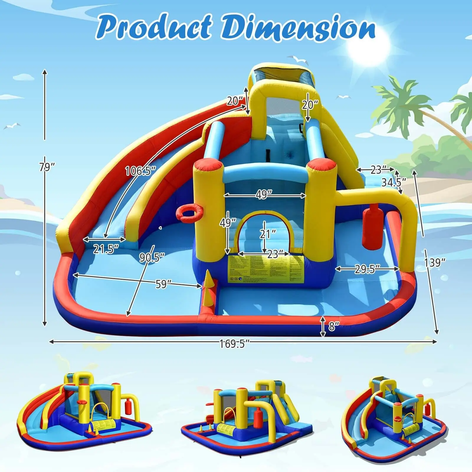 Costway 7-in-1 Inflatable Water Slide Water Park Kids Bounce Castle With 735W Air Blower