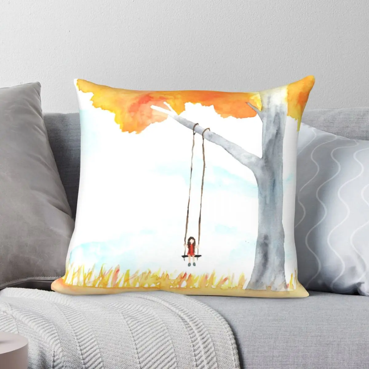 A Girl On A Swing Square Pillowcase Polyester Linen Velvet Creative Zip Decor Car Cushion Cover 45x45