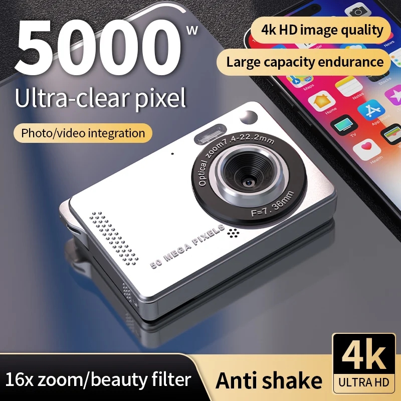 Portable 4K Camera Vlogging 50MP with 16X Optical Zoom and 2 8 Inch TFT LCD Screen Including Continuous and Timed Modes
