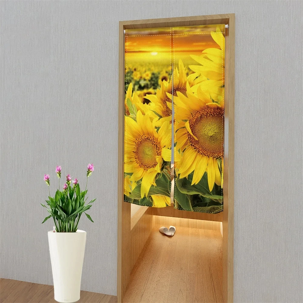 Pastoral Sunflower Flower Bedroom Shower Partition Kitchen Cafe Door Curtain Office Geomantic Curtain Half Panel Curtain Doorway