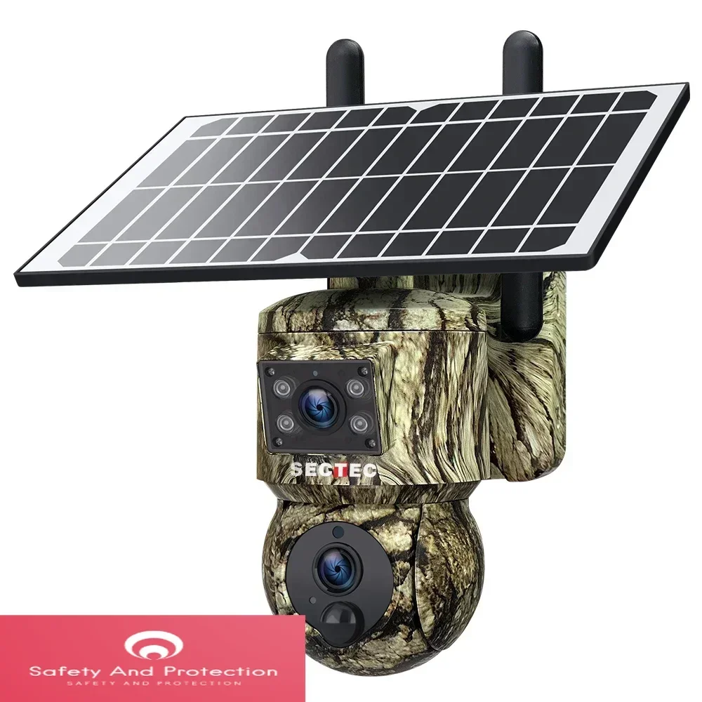 

HD 6MP Dual Lens Camouflage 4G Solar Camera GSM Outdoor IP66 PTZ Wide Angel Hunting Trail Camera Motion Detect Hide CCTV Camera