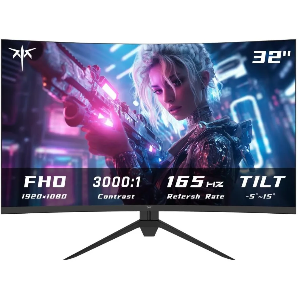 Monitor de jogos curvo com HDR, Monitor de PC, FreeSync Premium, FHD, 1080P, 165Hz, 1500R, 122% SRGB, 32"