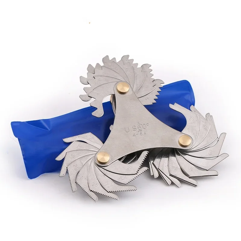 1pcs Thread Measuring Gauge Stainless Steel 55/60 Degree Metric Inch American Thread Gauge Template Gauge Pitch Measurement Tool