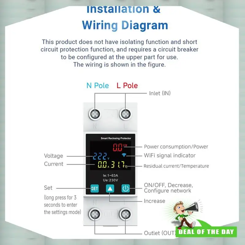 24-Hour Delivery 2X Zigbee TUYA Smart Life 2P/63A Circuit Breaker Earth Leakage Over Under Voltage Protection Protector