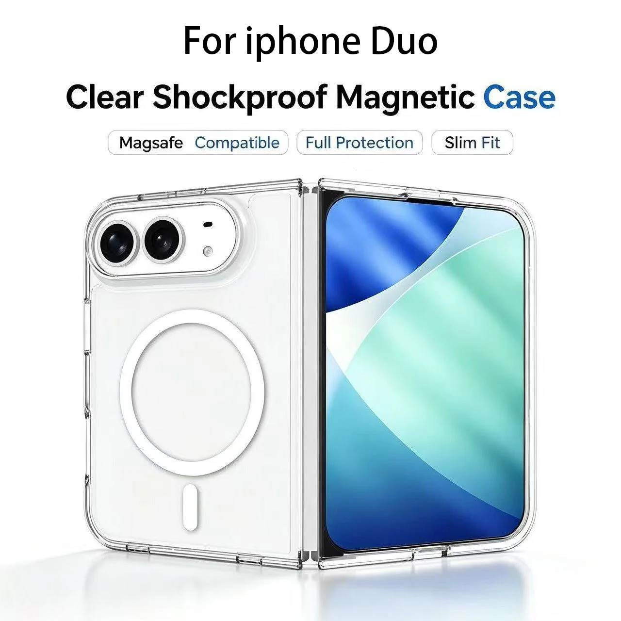 for Magsafe Magnetic Case For iPhone Duo Clear Shockproof for Wireless Charge Cover for iphone Duo Ultra Folio Fold