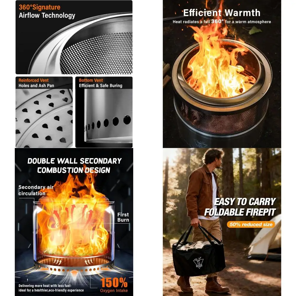 

Portable Outdoor Wood Burning Fire Pit, 18 Diameter, with Ash Stand, Gloves, Poker, Ideal for Camping or Backyard Use, 16.6 lbs