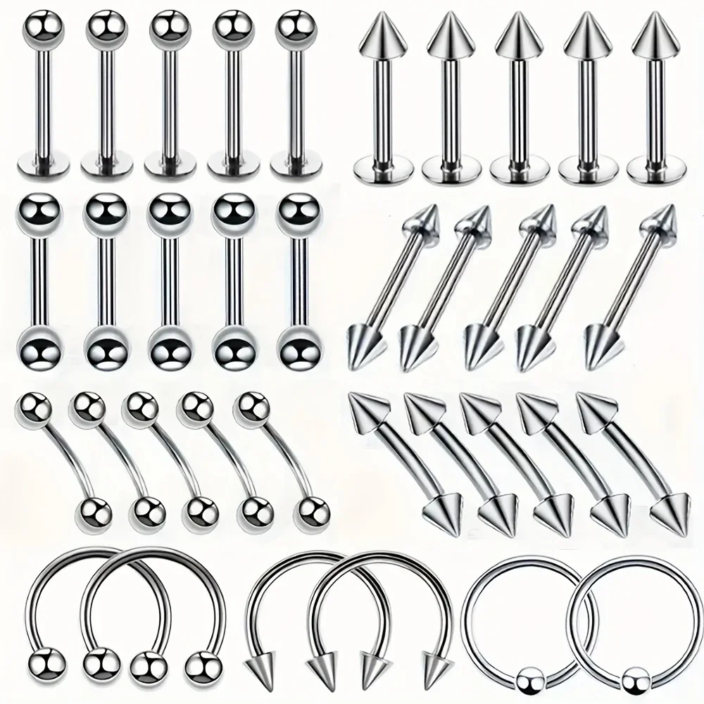 36pcs Stainless Steel Lip Nail Nose Ring, Body Piercing Jewelry Fake Nose Ring Horseshoe Earring Cartilage Nose Piercing Ring
